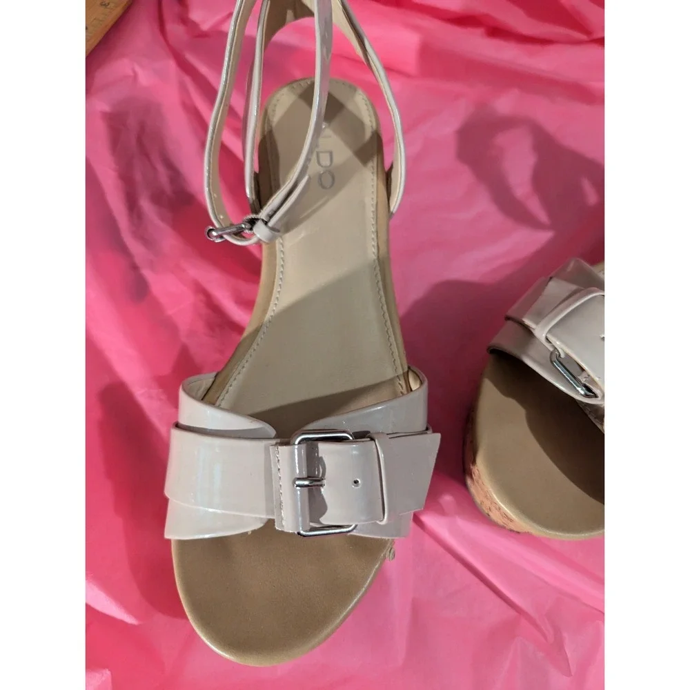 Aldo‎ nude strappy wedge cork sole sandal shoe womens 8